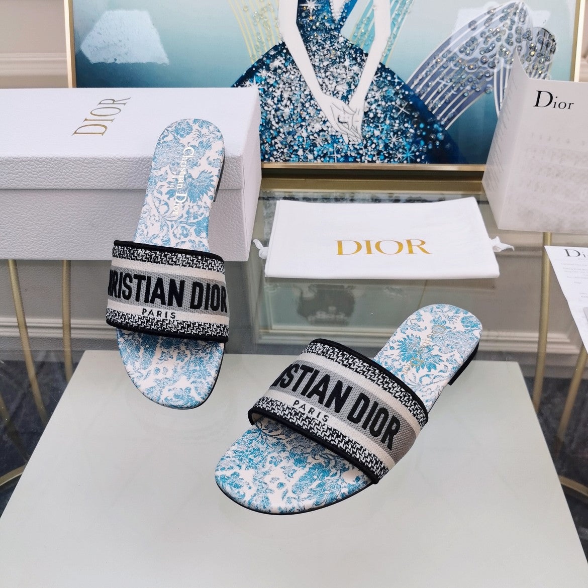 Luxury DiorMule Dway Slide 10mm Multi-motifs Style 74