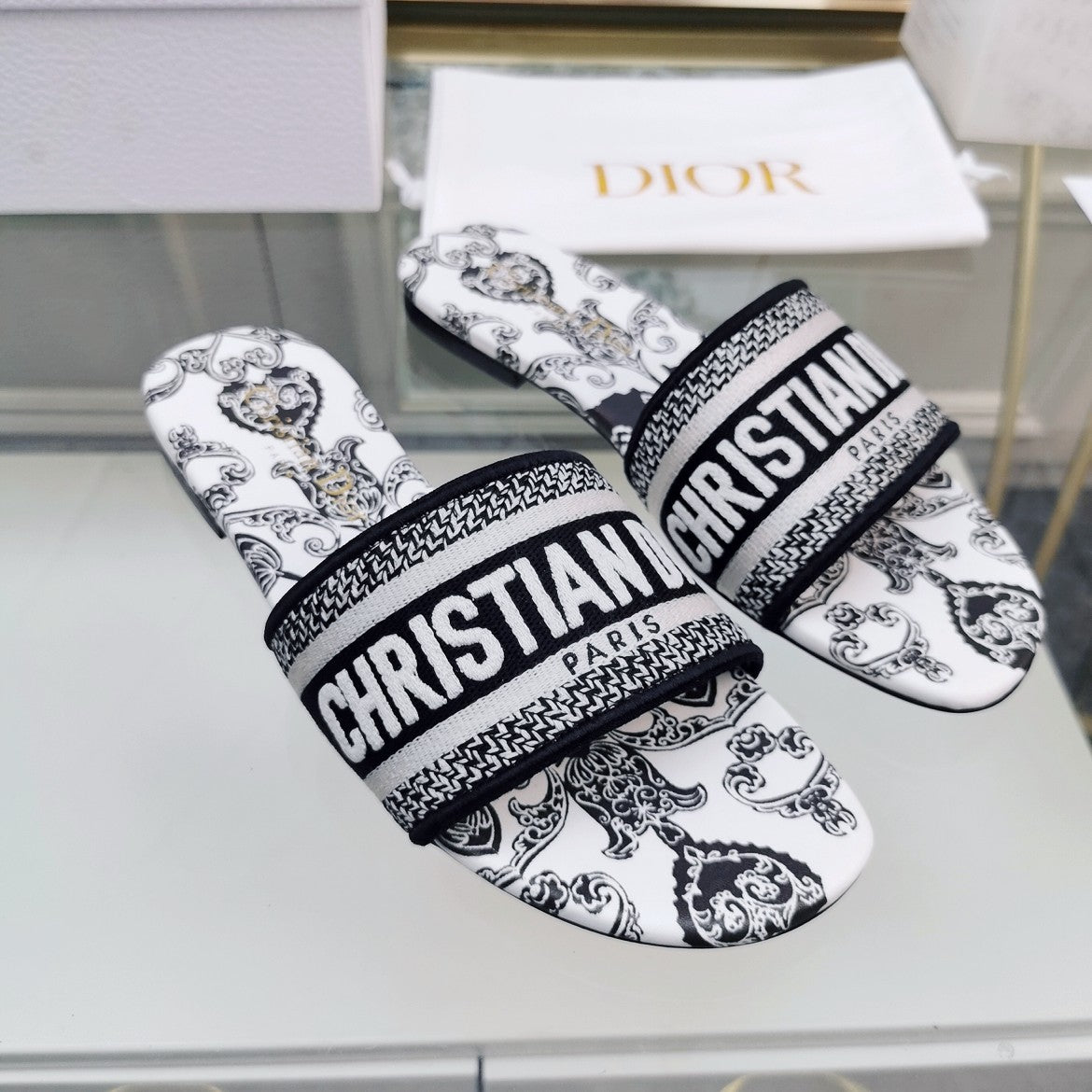 Luxury DiorMule Dway Slide 10mm Multi-motifs Style 26