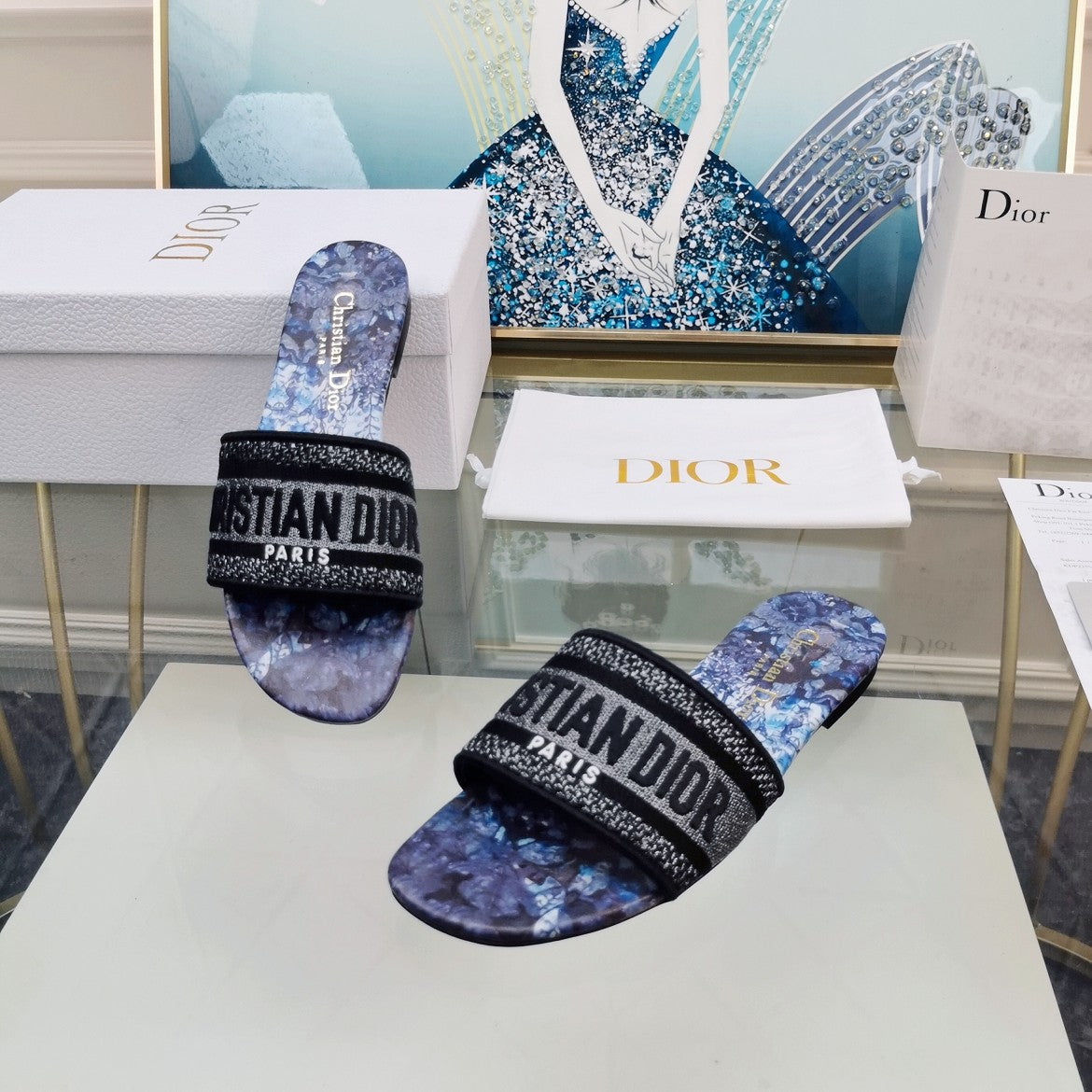 Luxury DiorMule Dway Slide 10mm Multi-motifs Style 72