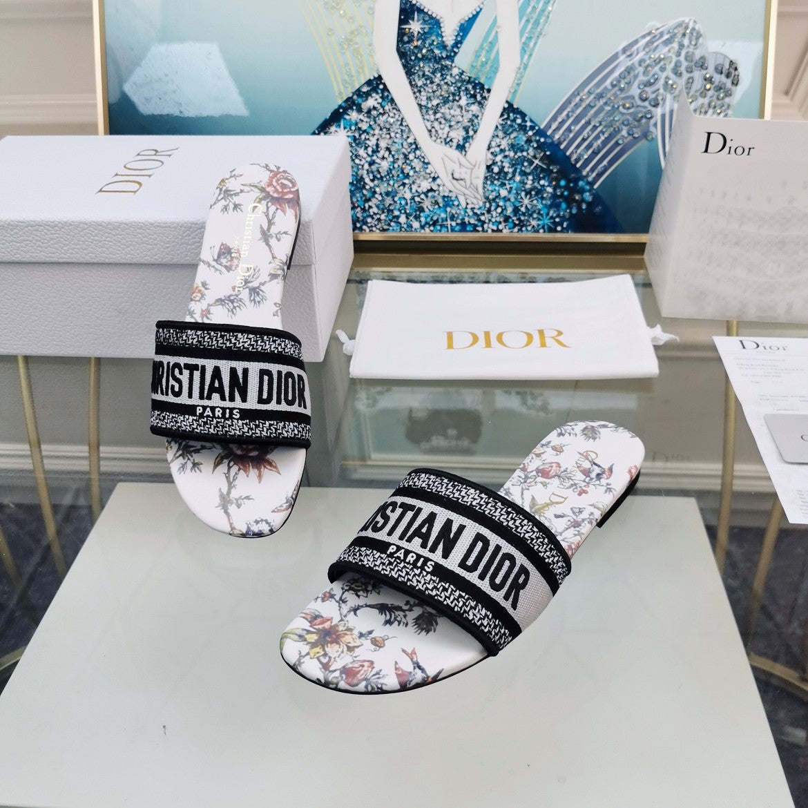 Luxury DiorMule Dway Slide 10mm Multi-motifs Style 71