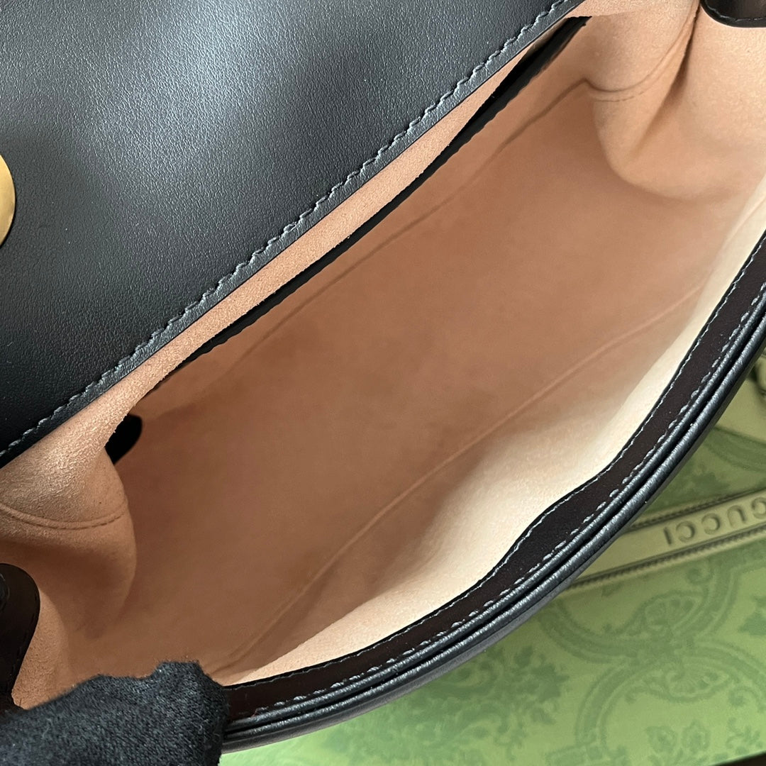 Luxury Gucci gg marmont mini 18cm black calfskin gold hardware