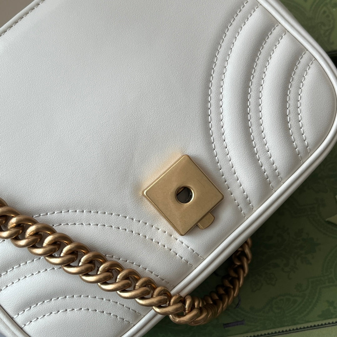 Luxury Gucci gg marmont mini 18cm white calfskin gold hardware