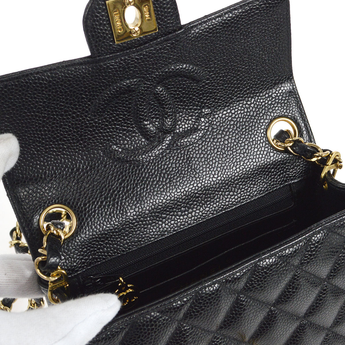 CHANEL 2003-2004 Classic Square Flap Mini 17 Black Caviar 27083