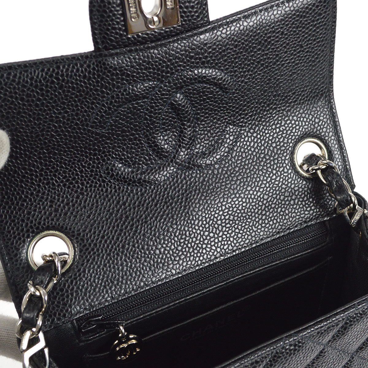CHANEL 2000-2001 Classic Square Flap Mini 17 Black Caviar 27254