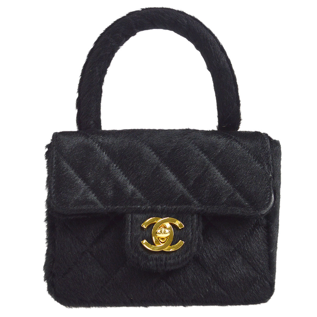 CHANEL * 1991-1994 Classic Flap Handbag Micro Black Pony Hair 57754
