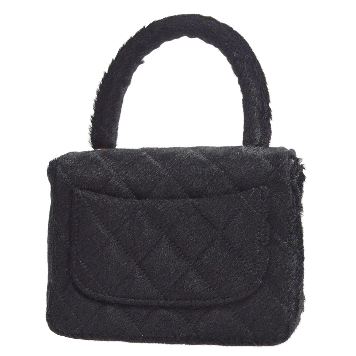 CHANEL * 1991-1994 Classic Flap Handbag Micro Black Pony Hair 57754
