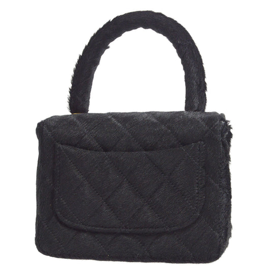 CHANEL * 1991-1994 Classic Flap Handbag Micro Black Pony Hair 57754