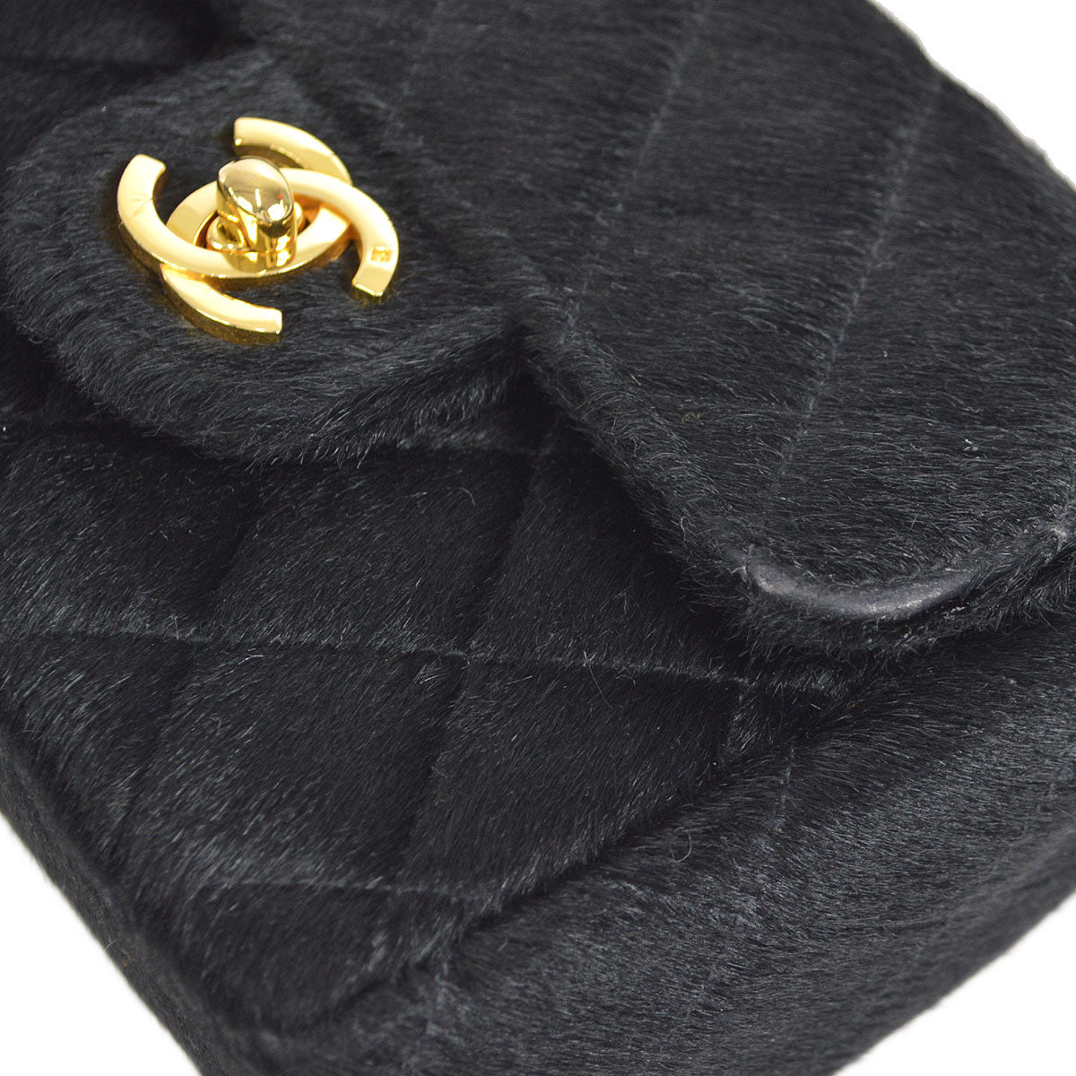 CHANEL * 1991-1994 Classic Flap Handbag Micro Black Pony Hair 57754