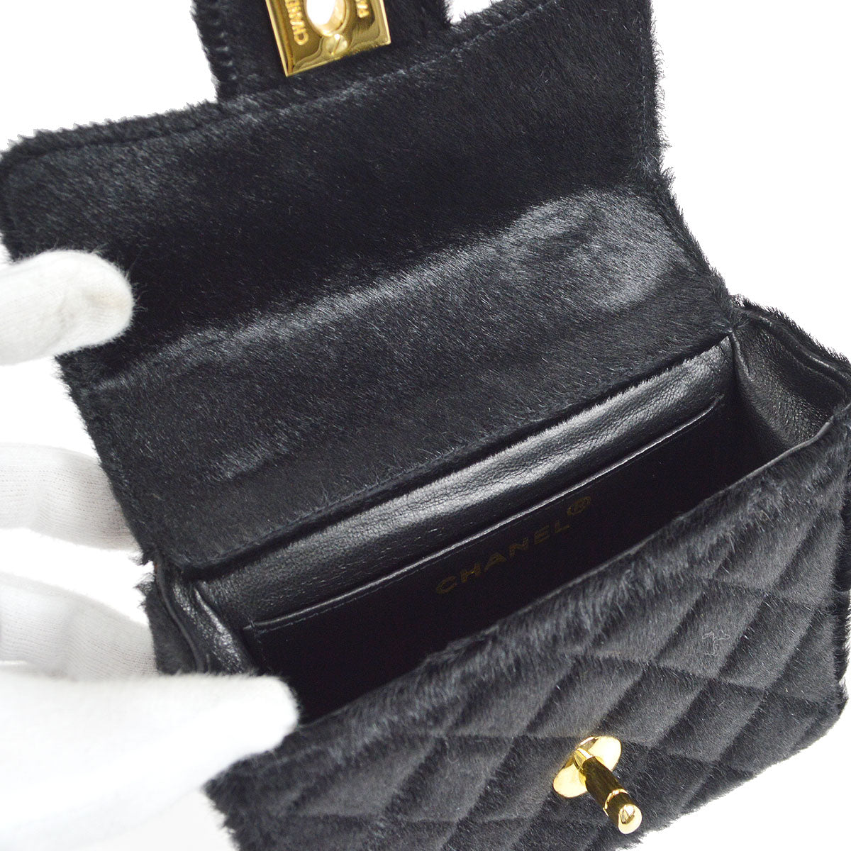 CHANEL * 1991-1994 Classic Flap Handbag Micro Black Pony Hair 57754
