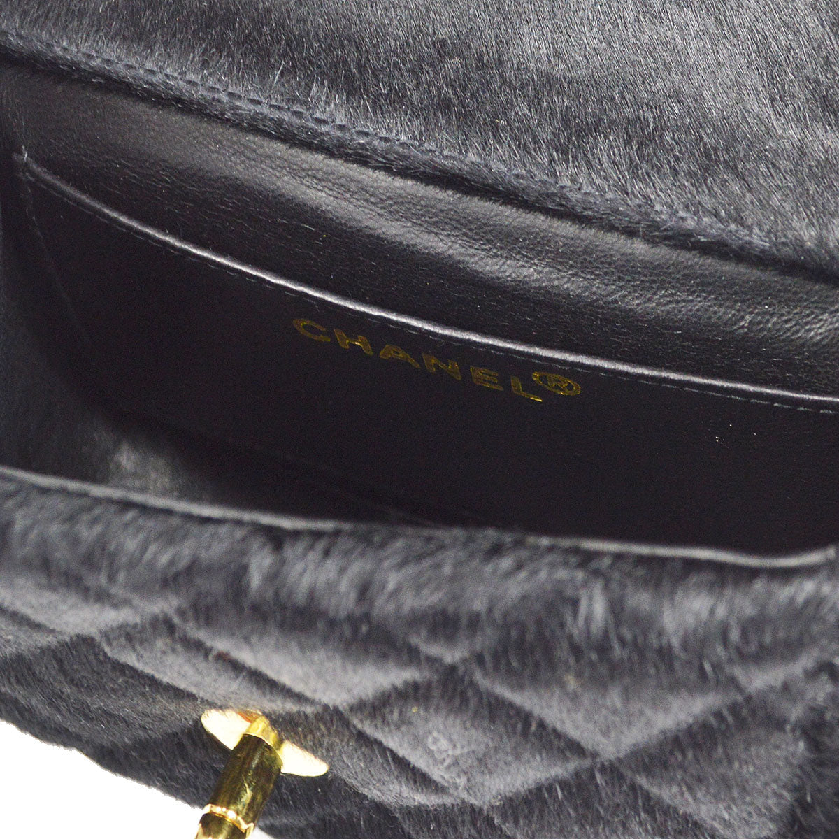 CHANEL * 1991-1994 Classic Flap Handbag Micro Black Pony Hair 57754