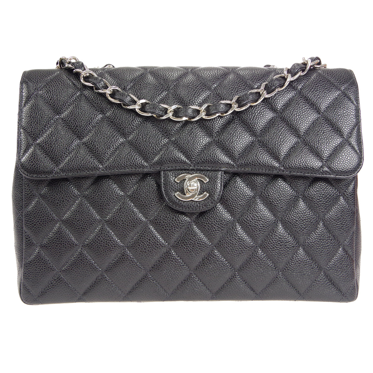 CHANEL 2000-2001 Classic Flap Jumbo SHW Black Caviar 27053