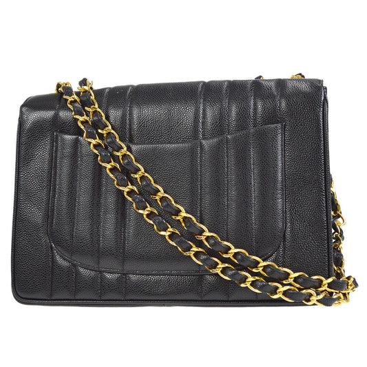CHANEL★ 1991-1994 Vertical Classic Flap Jumbo Black Caviar 27226
