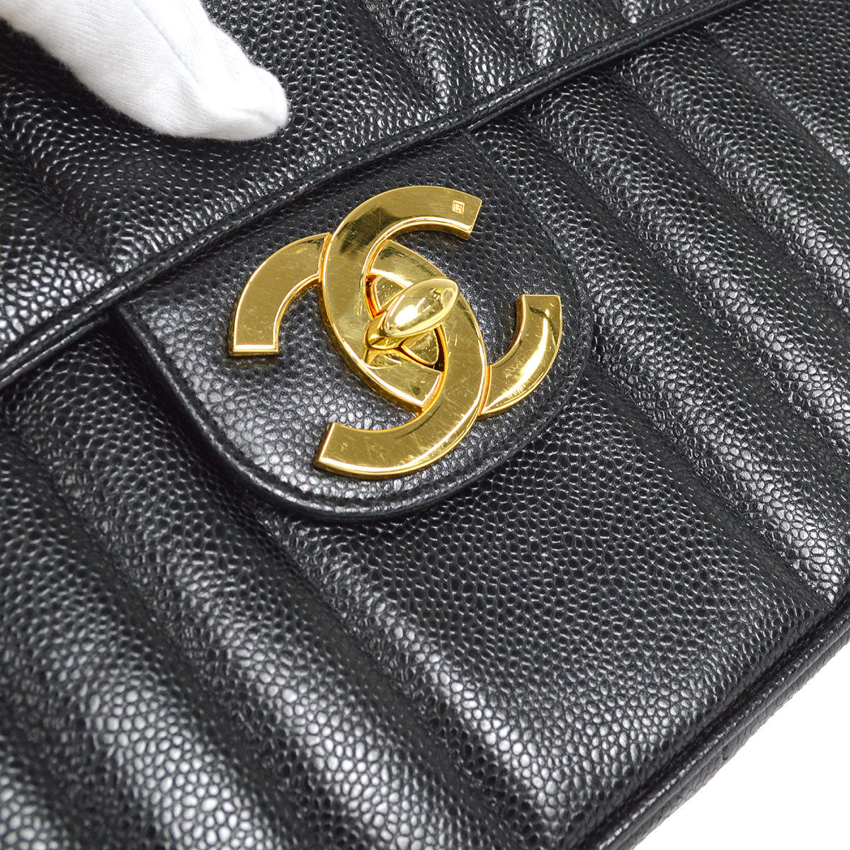 CHANEL★ 1991-1994 Vertical Classic Flap Jumbo Black Caviar 27226