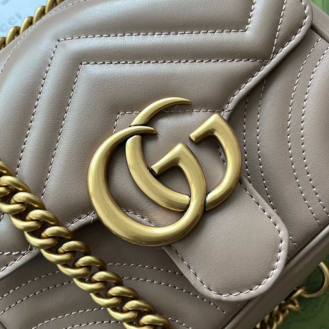 Luxury Gucci gg marmont mini 18cm dark nude calfskin gold hardware