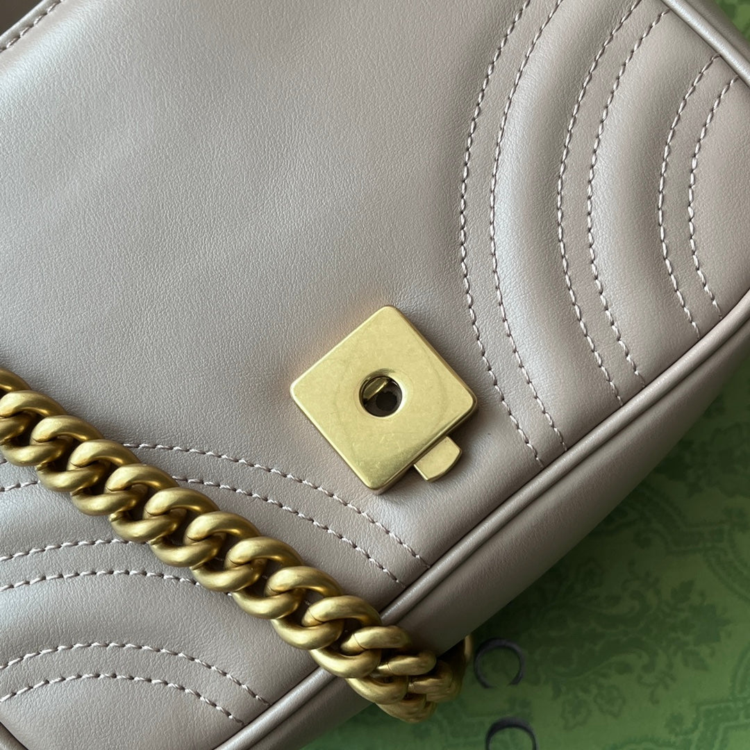 Luxury Gucci gg marmont mini 18cm dark nude calfskin gold hardware