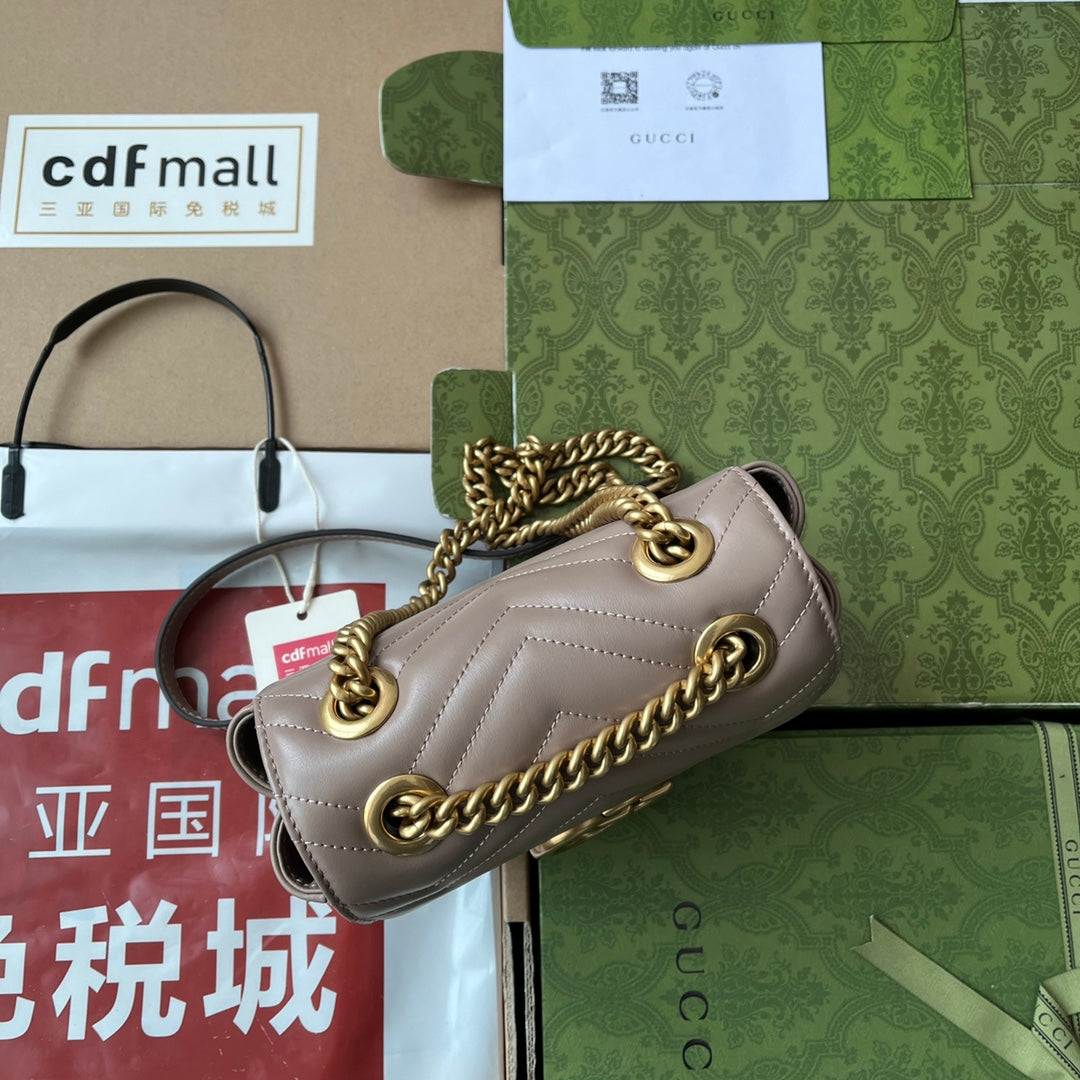 Luxury Gucci gg marmont mini 18cm dark nude calfskin gold hardware