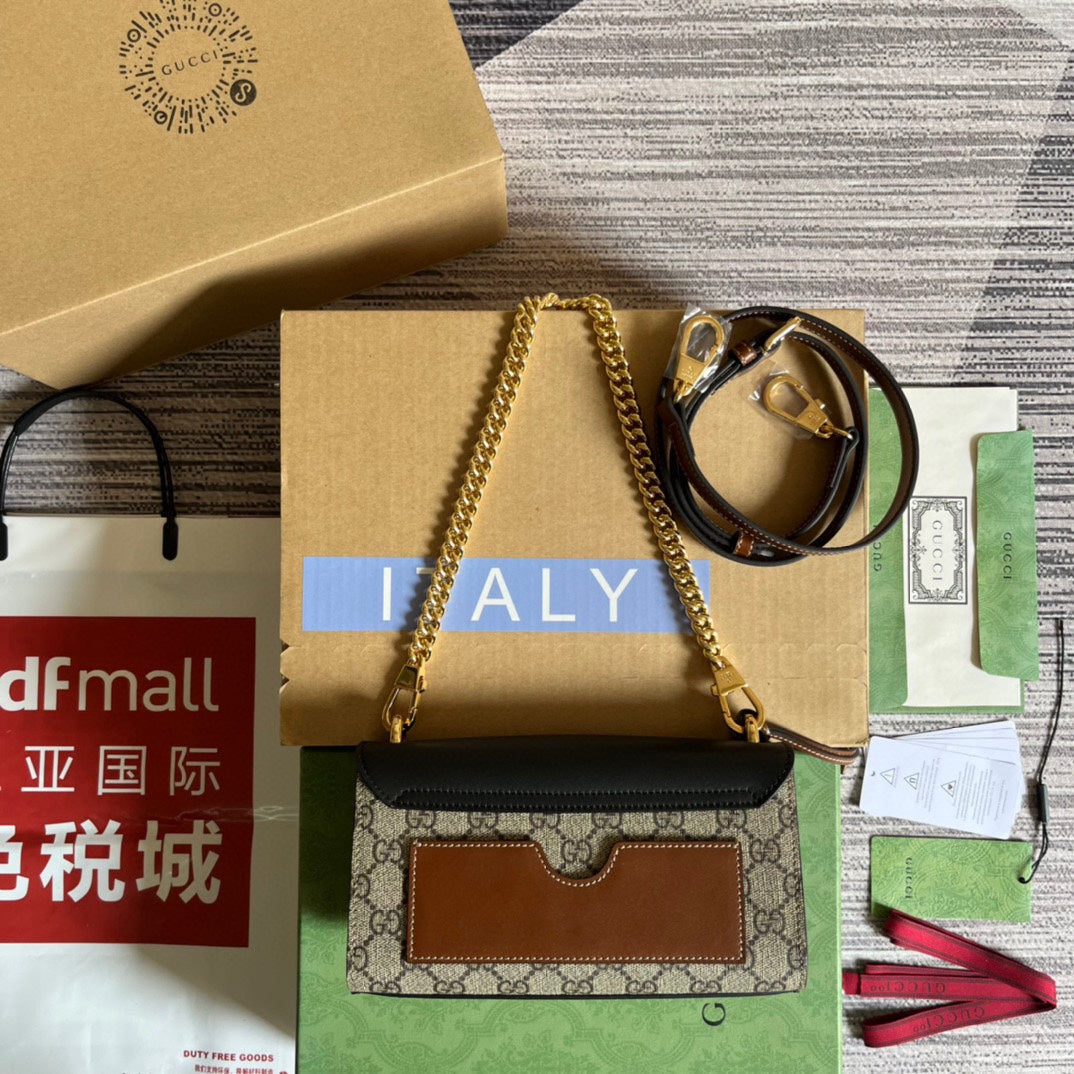 Luxury Gucci PADLOCK 22 SMALL GG BAG IN BLACK CALFSKIN AND BEIGE CANVAS