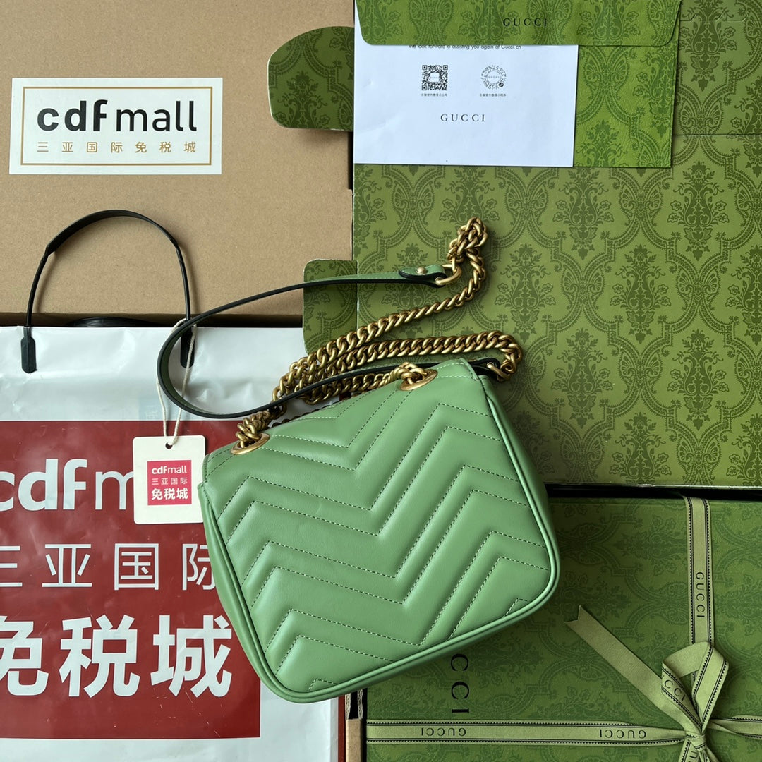 Luxury Gucci gg marmont mini 18cm green calfskin gold hardware