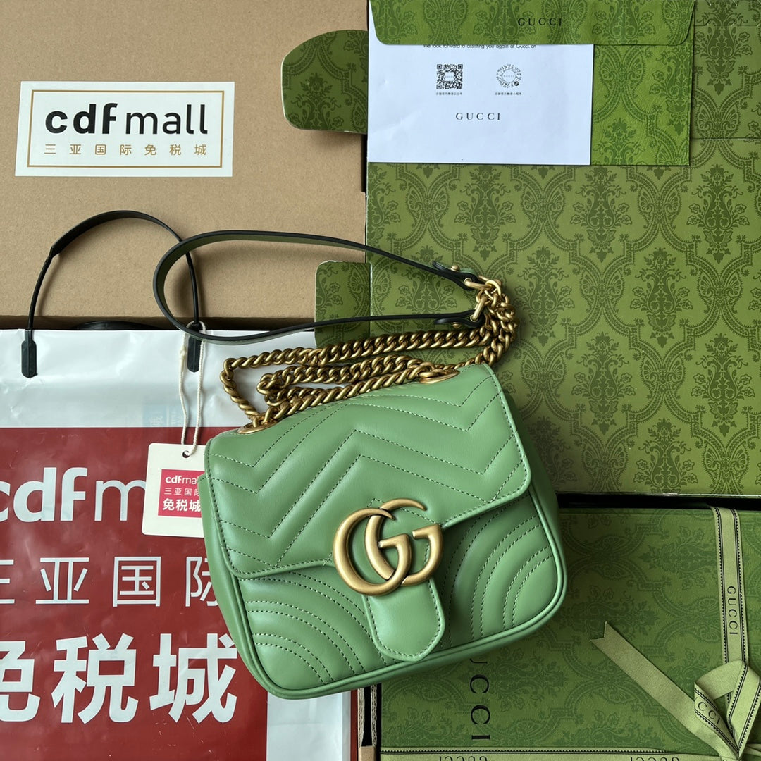 Luxury Gucci gg marmont mini 18cm green calfskin gold hardware