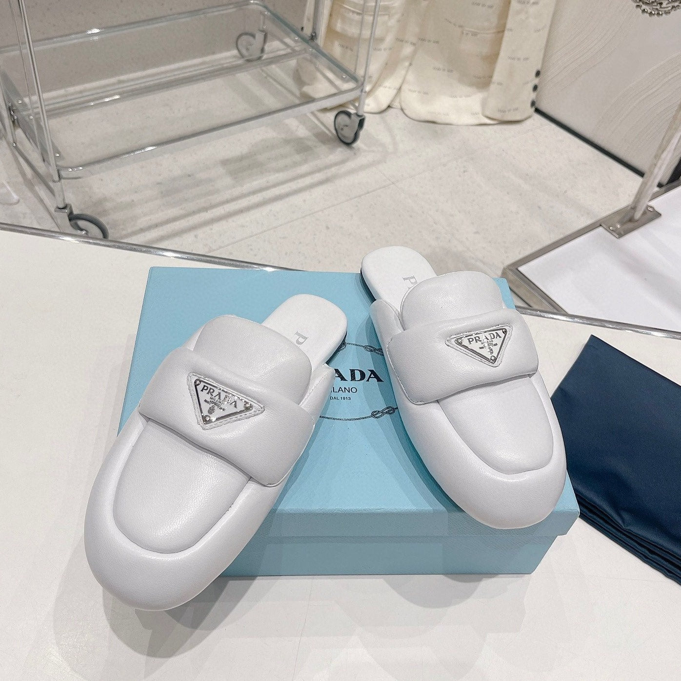 Luxury PradaSOFT PADDED NAPPA SHEARLING MULES WHITE LAMBSKIN