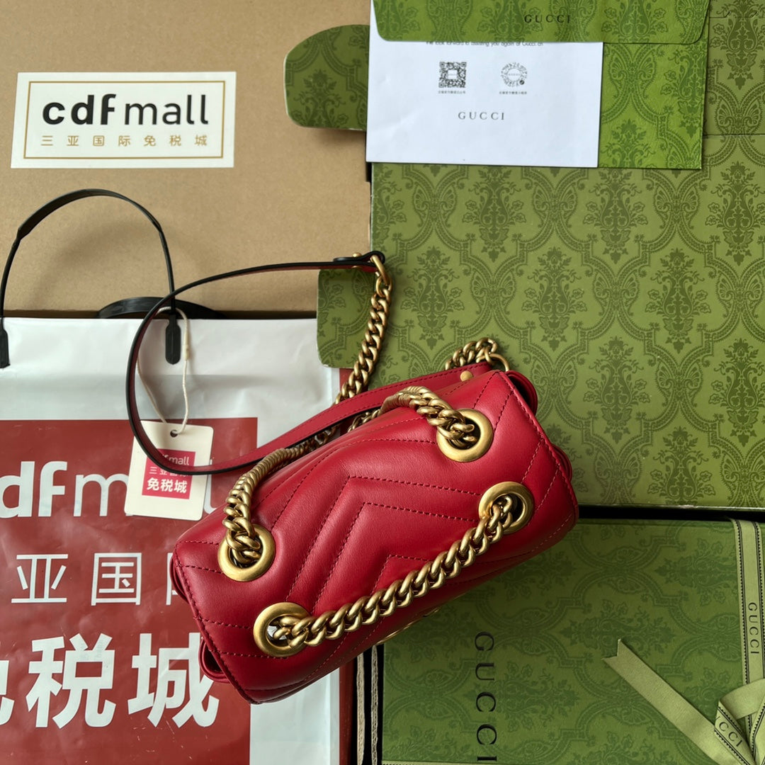 Luxury Gucci gg marmont mini 18cm red calfskin gold hardware