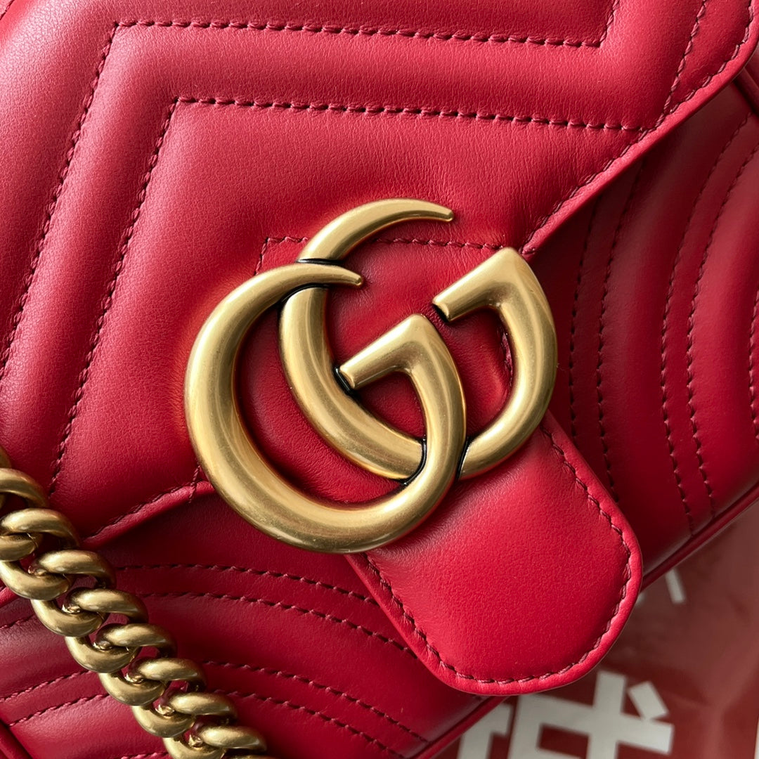 Luxury Gucci gg marmont mini 18cm red calfskin gold hardware