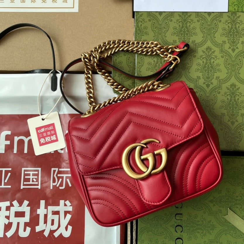 Luxury Gucci gg marmont mini 18cm red calfskin gold hardware