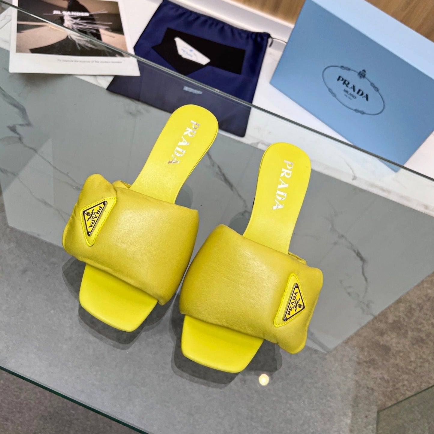 Luxury PradaSOFT PADDED NAPPA SANDALS 60 LEMON LAMBSKIN