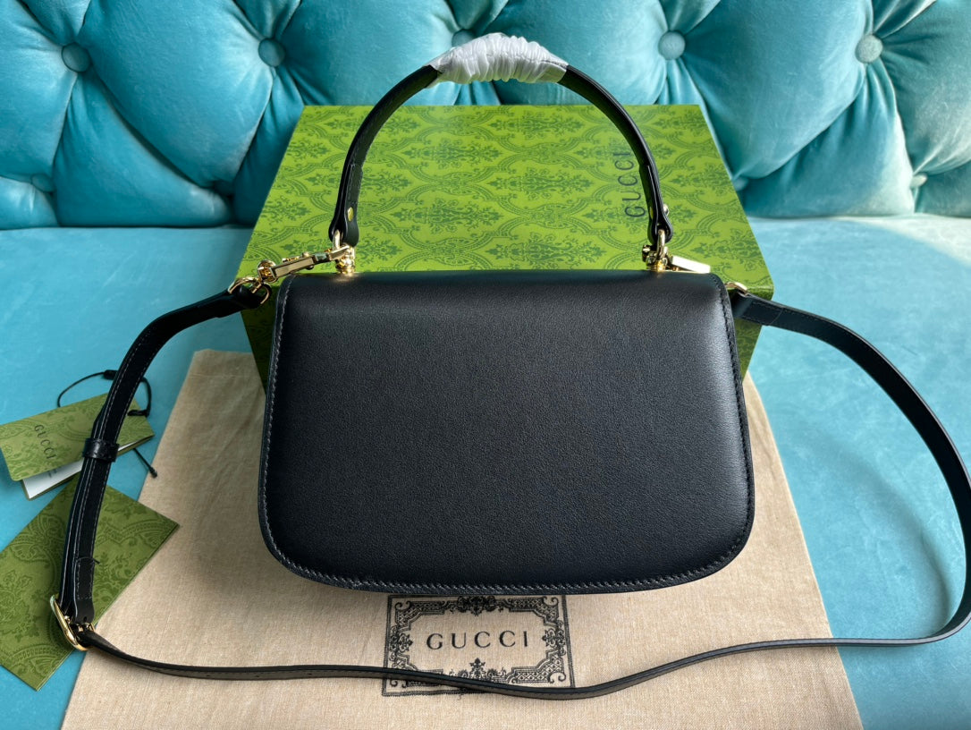Luxury Gucci BLONDIE 23 TOP-HANDLE BAG BLACK CALFSKIN