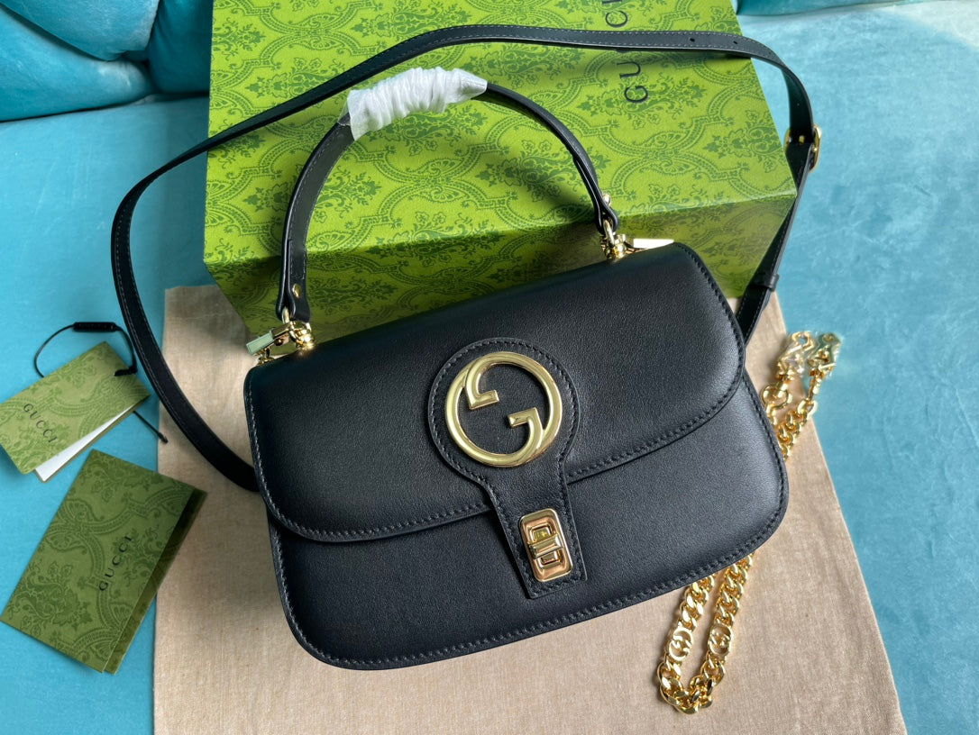 Luxury Gucci BLONDIE 23 TOP-HANDLE BAG BLACK CALFSKIN