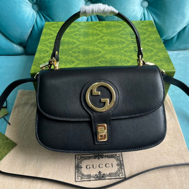 Luxury Gucci BLONDIE 23 TOP-HANDLE BAG BLACK CALFSKIN