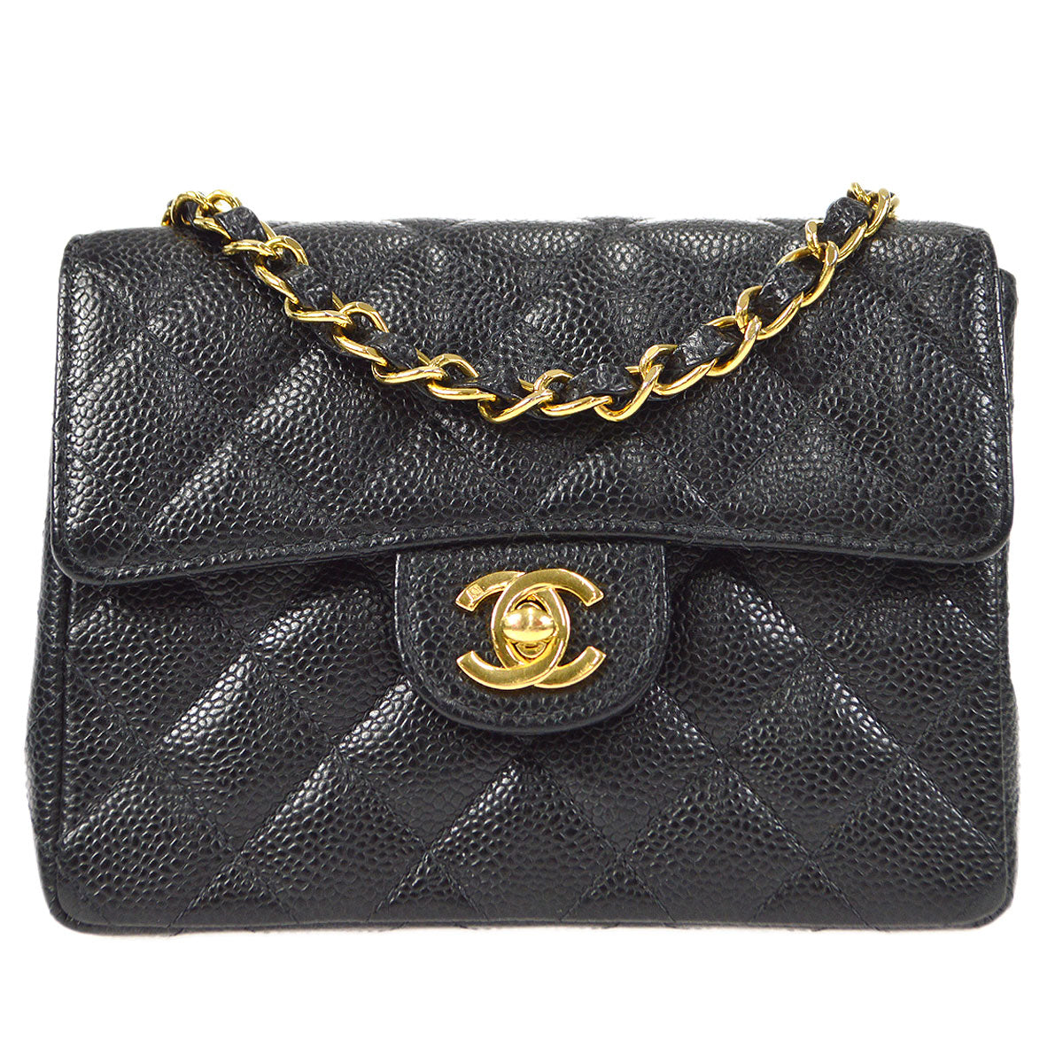 CHANEL Classic Flap Mini Square Chain Shoulder Bag Black Caviar 18176