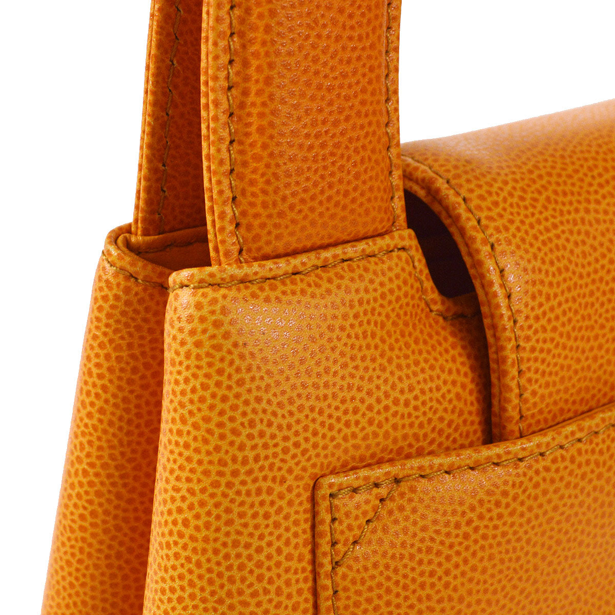 CHANEL 1998 Round Flap Handbag Medium Orange Caviar 54872