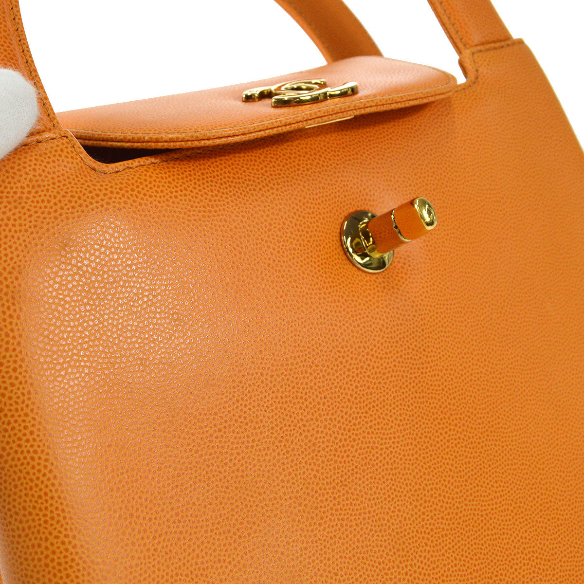 CHANEL 1998 Round Flap Handbag Medium Orange Caviar 54872