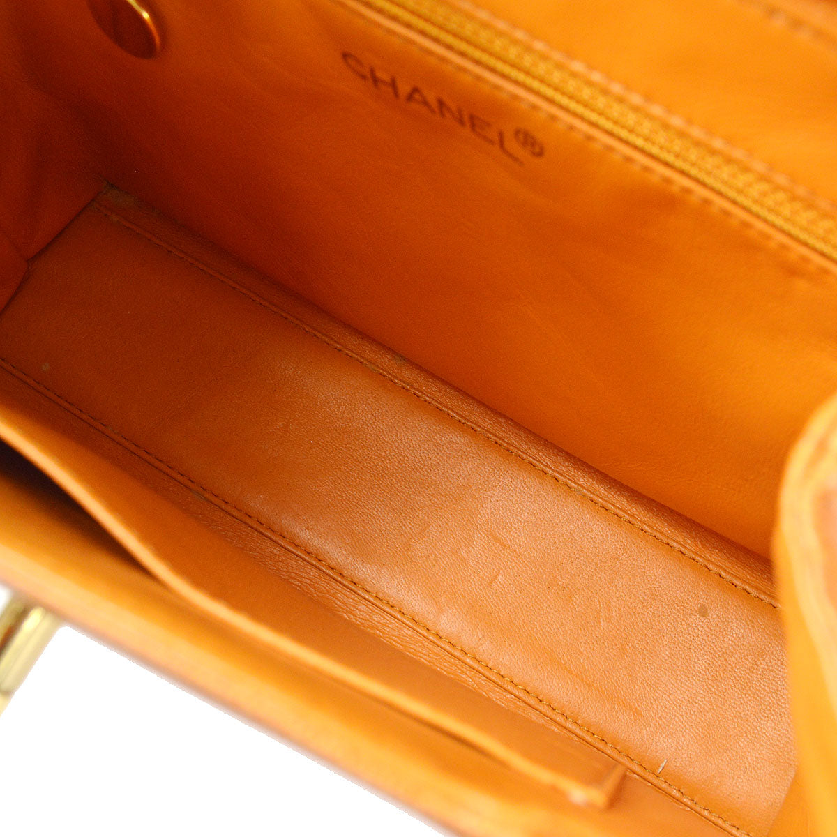 CHANEL 1998 Round Flap Handbag Medium Orange Caviar 54872