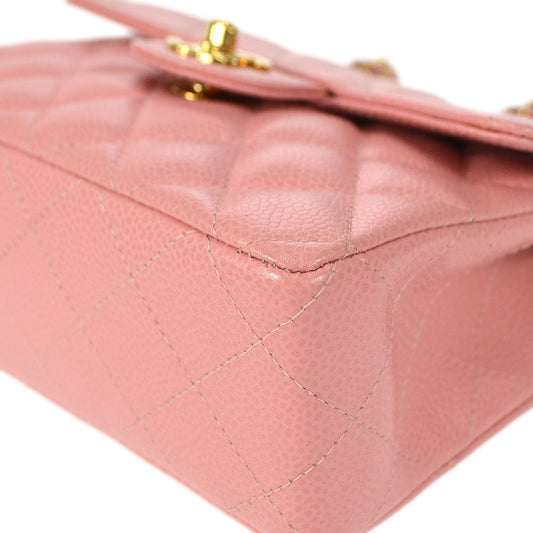 CHANEL★ 2003-2004 Classic Square Flap Mini 17 Pink Caviar 57685