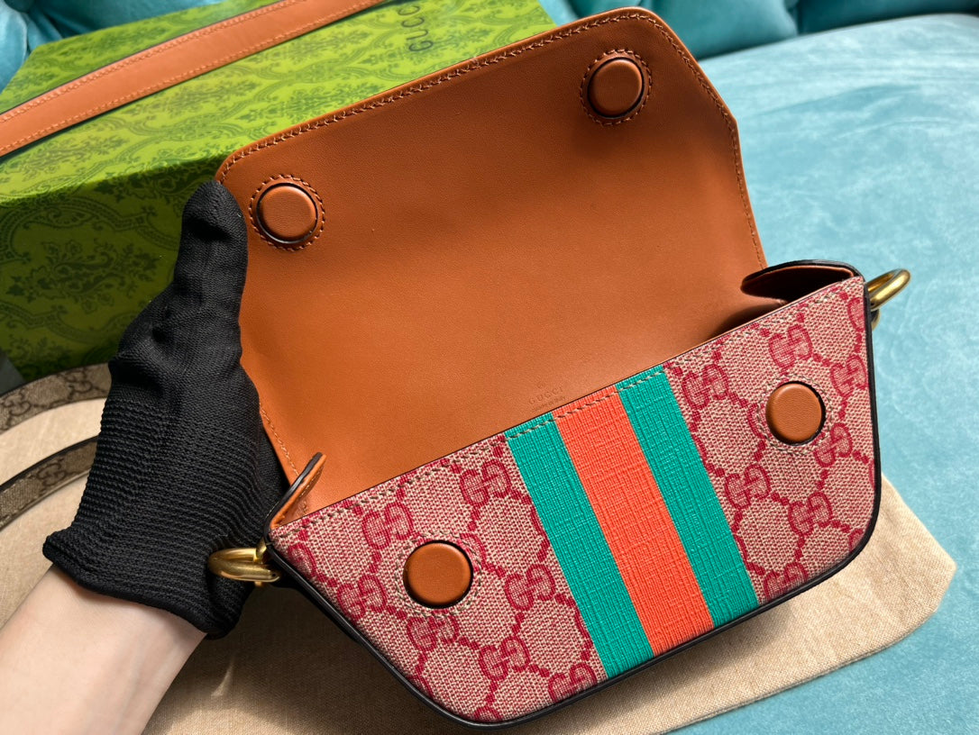 Luxury Gucci GG MINI 13 HANDBAG IN LIGHT PINK AND BEIGE CANVAS