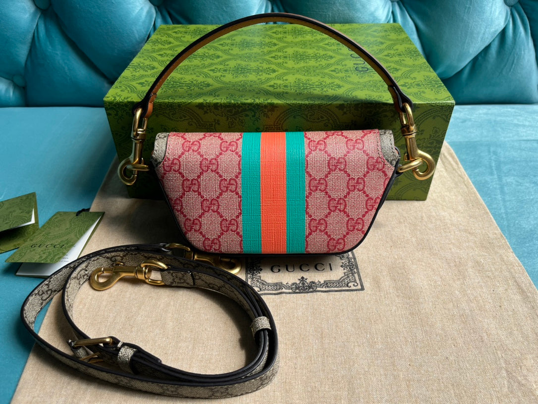 Luxury Gucci GG MINI 13 HANDBAG IN LIGHT PINK AND BEIGE CANVAS