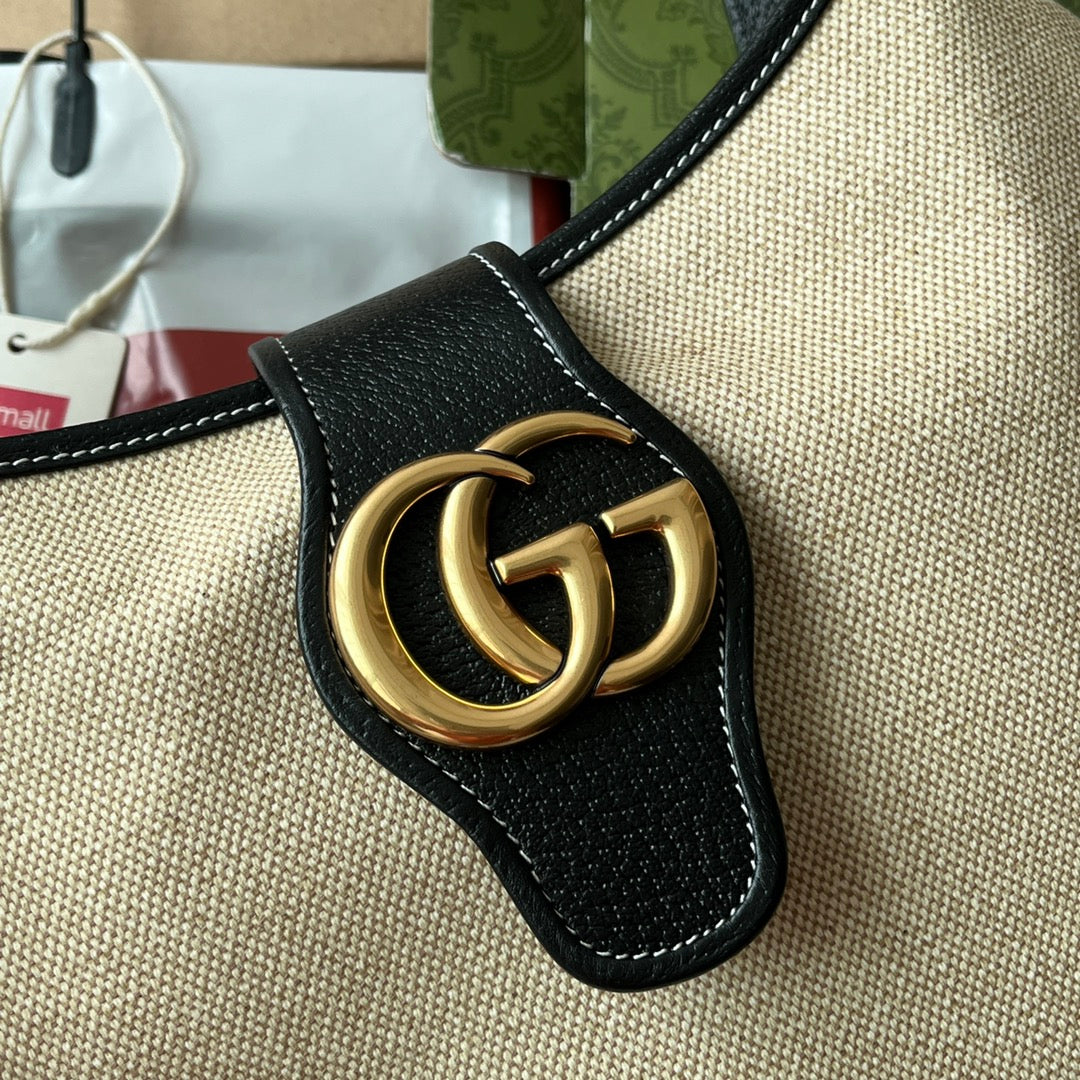 Luxury Gucci MEDIUM APHRODITE 39 BAG IN BEIGE CANVAS AND BLACK CALFSKIN GOLD HARDWARE