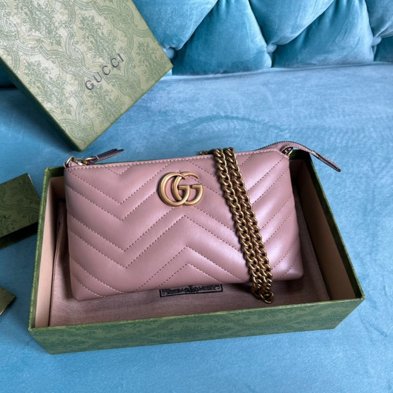 Luxury Gucci GG MARMONT MINI 22 HANDBAG IN LIGHT PURPLE CALFSKIN