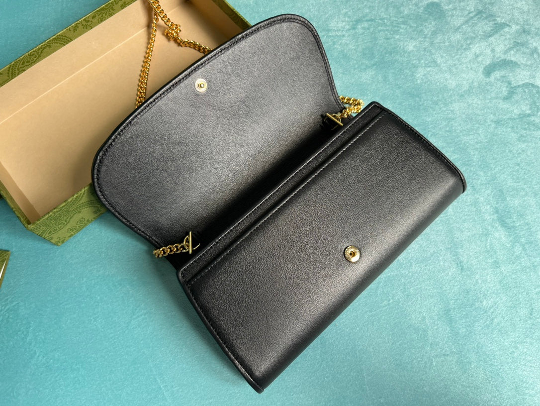 Luxury Gucci BLONDIE SHOULDER BAG 21 IN BLACK CALFSKIN GOLD HARDWARE