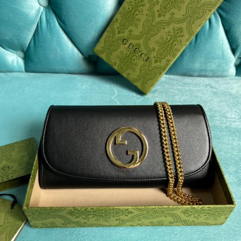 Luxury Gucci BLONDIE SHOULDER BAG 21 IN BLACK CALFSKIN GOLD HARDWARE