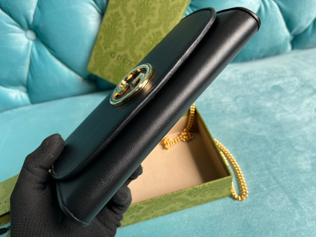 Luxury Gucci BLONDIE SHOULDER BAG 21 IN BLACK CALFSKIN GOLD HARDWARE