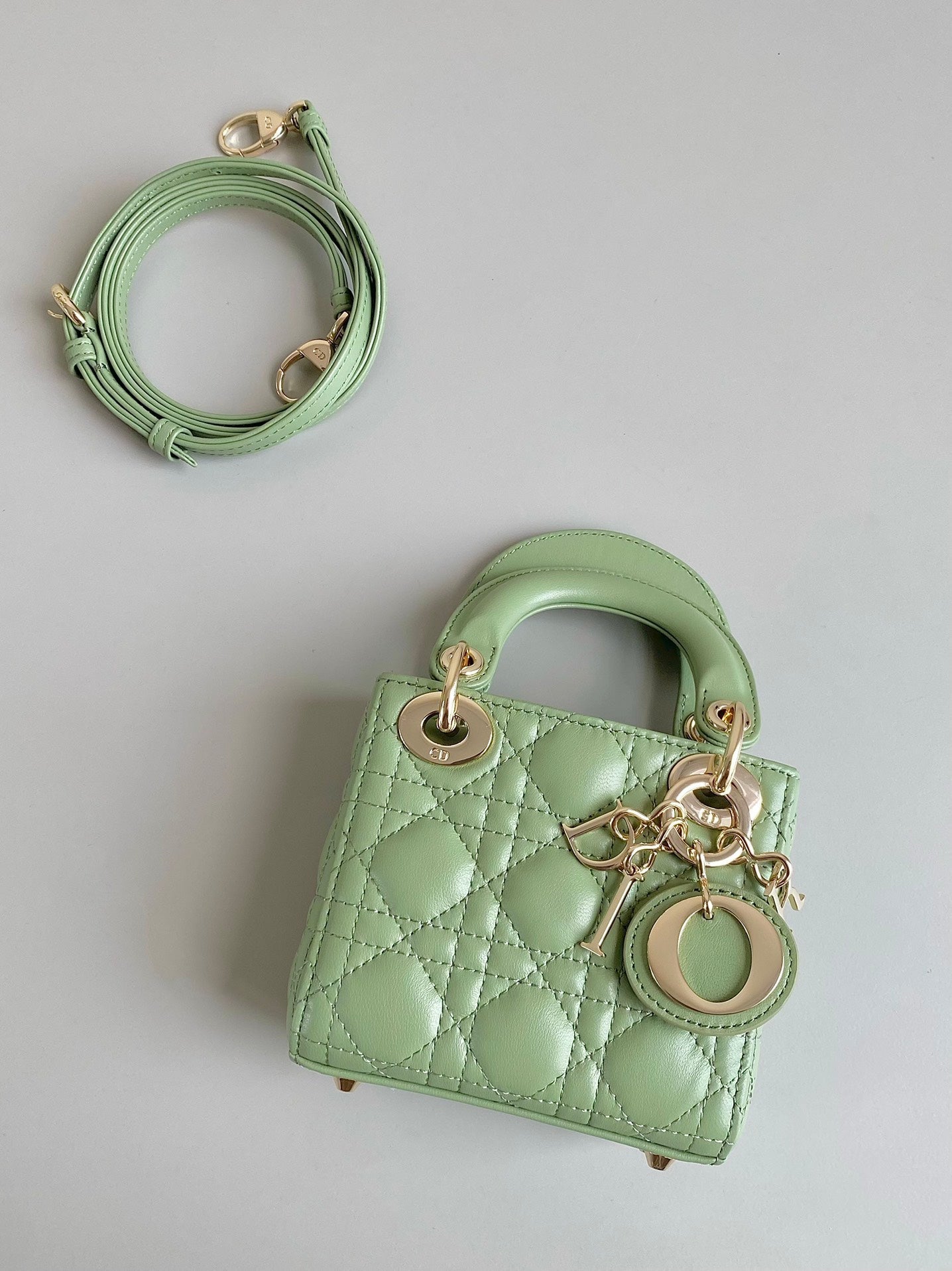 Luxury DiorMICRO LADY 12 BAG IN LIGHT GREEN LAMBSKIN