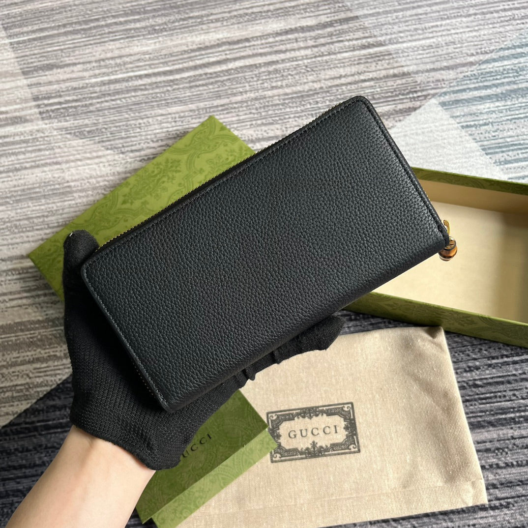 Luxury Gucci GG MARMONT 19 ZIP-AROUND WALLET BLACK CALFSKIN