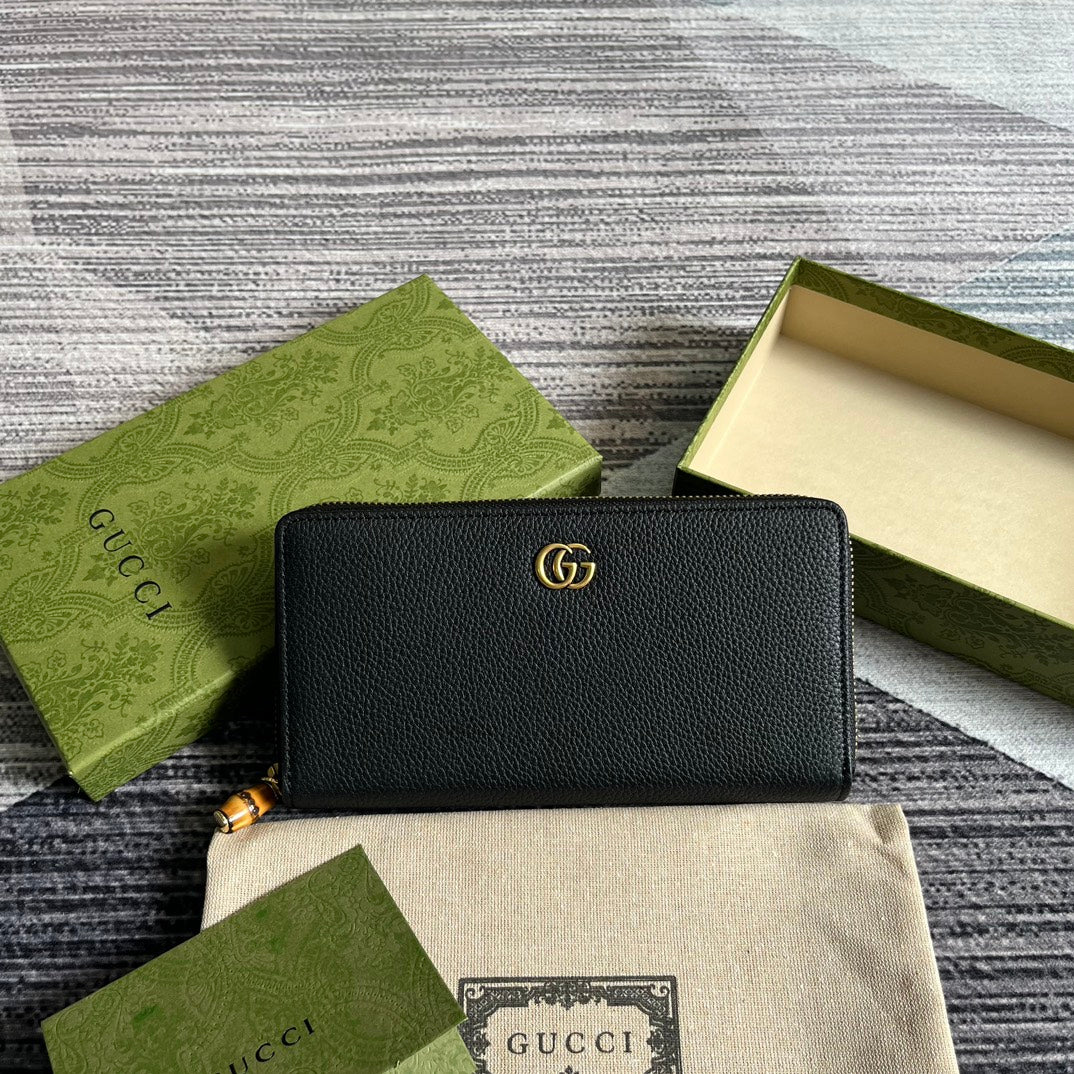 Luxury Gucci GG MARMONT 19 ZIP-AROUND WALLET BLACK CALFSKIN