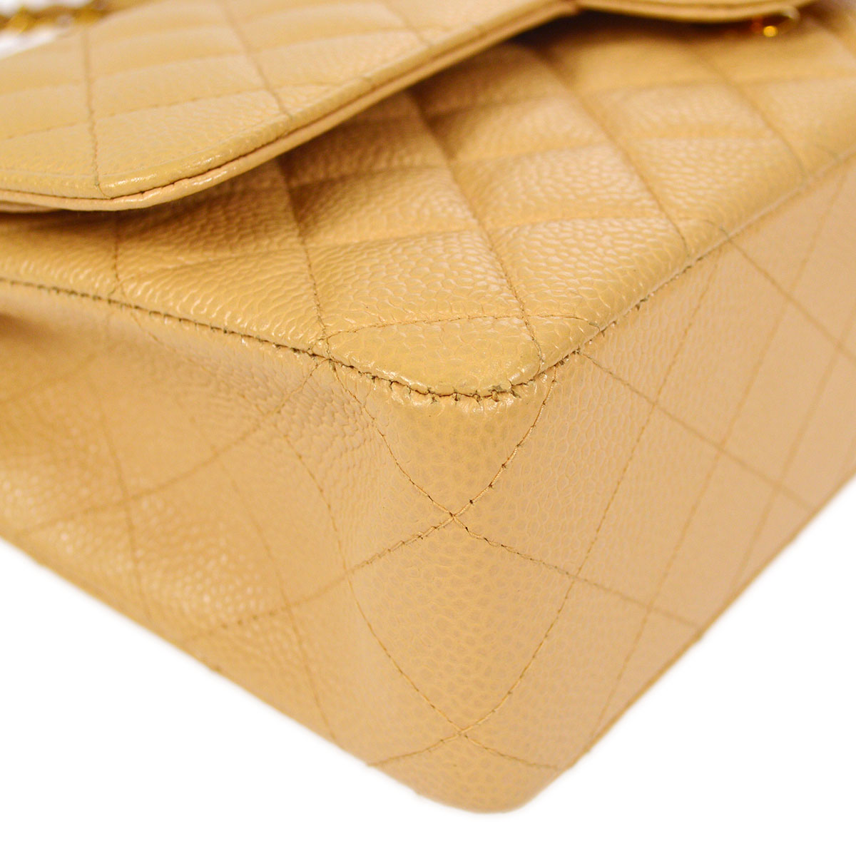 CHANEL Classic Double Flap Medium Shoulder Bag Beige Caviar 48531