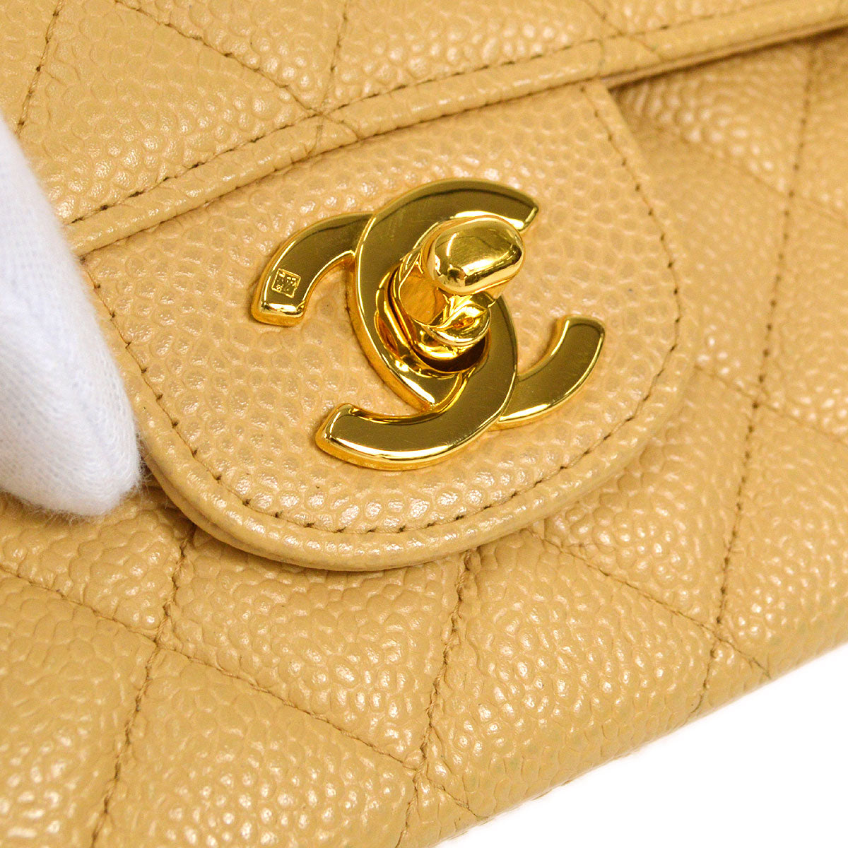 CHANEL Classic Double Flap Medium Shoulder Bag Beige Caviar 48531