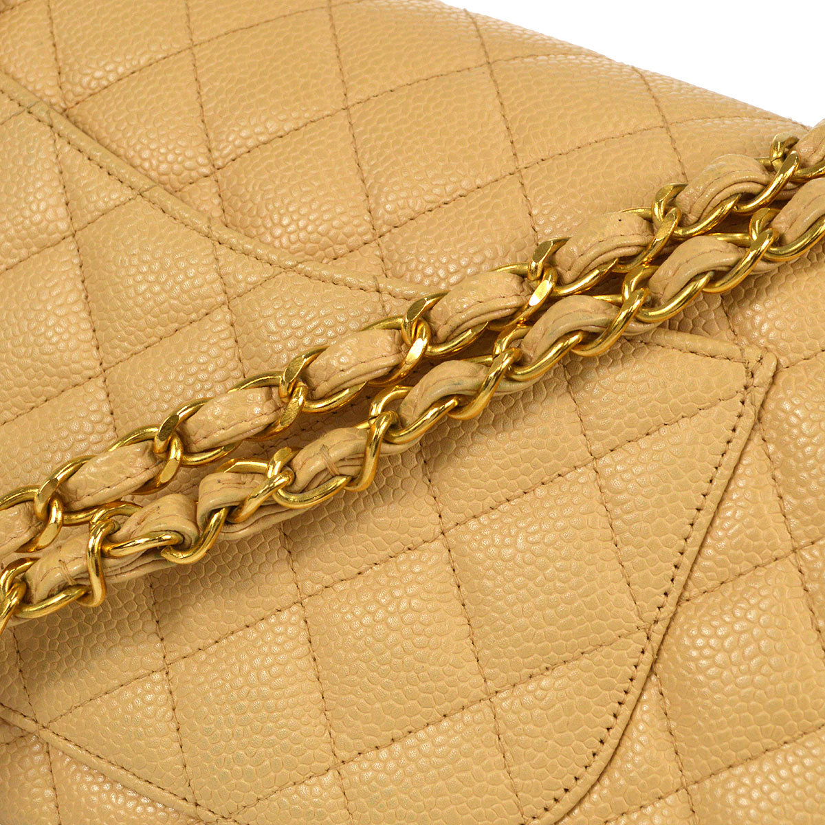 CHANEL Classic Double Flap Medium Shoulder Bag Beige Caviar 48531