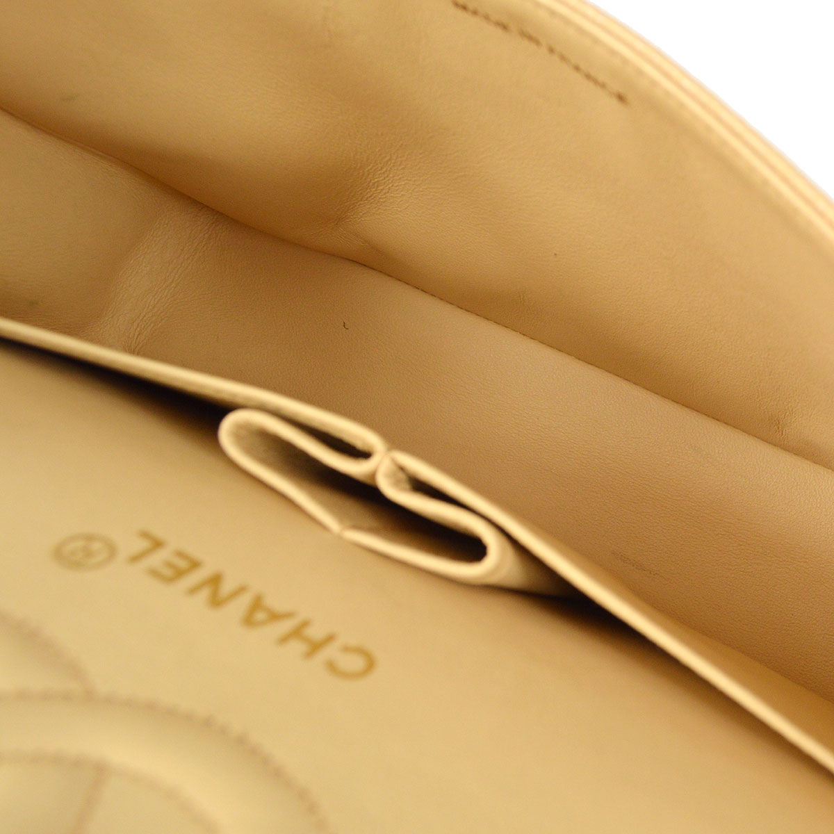 CHANEL Classic Double Flap Medium Shoulder Bag Beige Caviar 48531